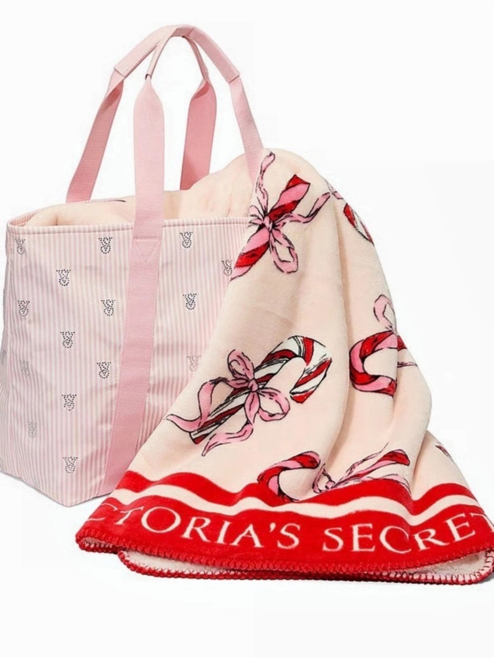 NWT Victoria’s Secret Shine Tote Bag Pink Stripe Rhinestone